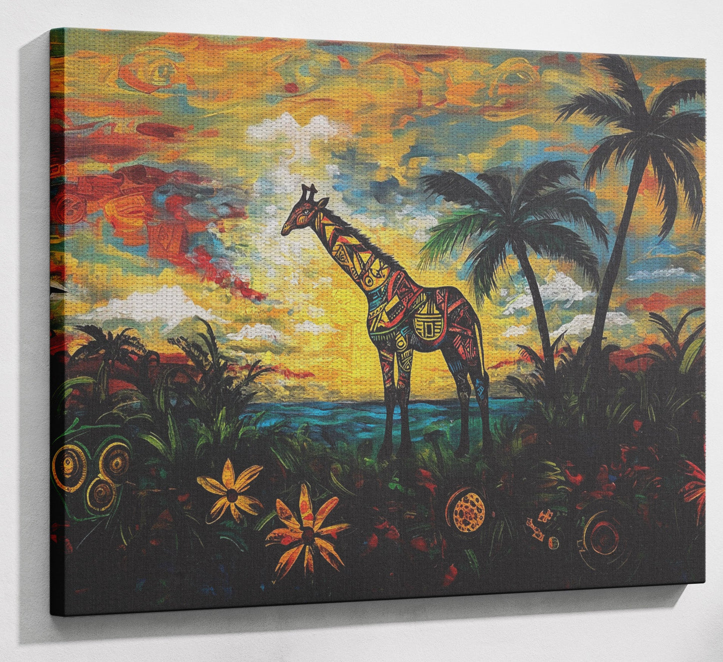Giraffe Tropical Sunset Black Caribbean wall art view 13
