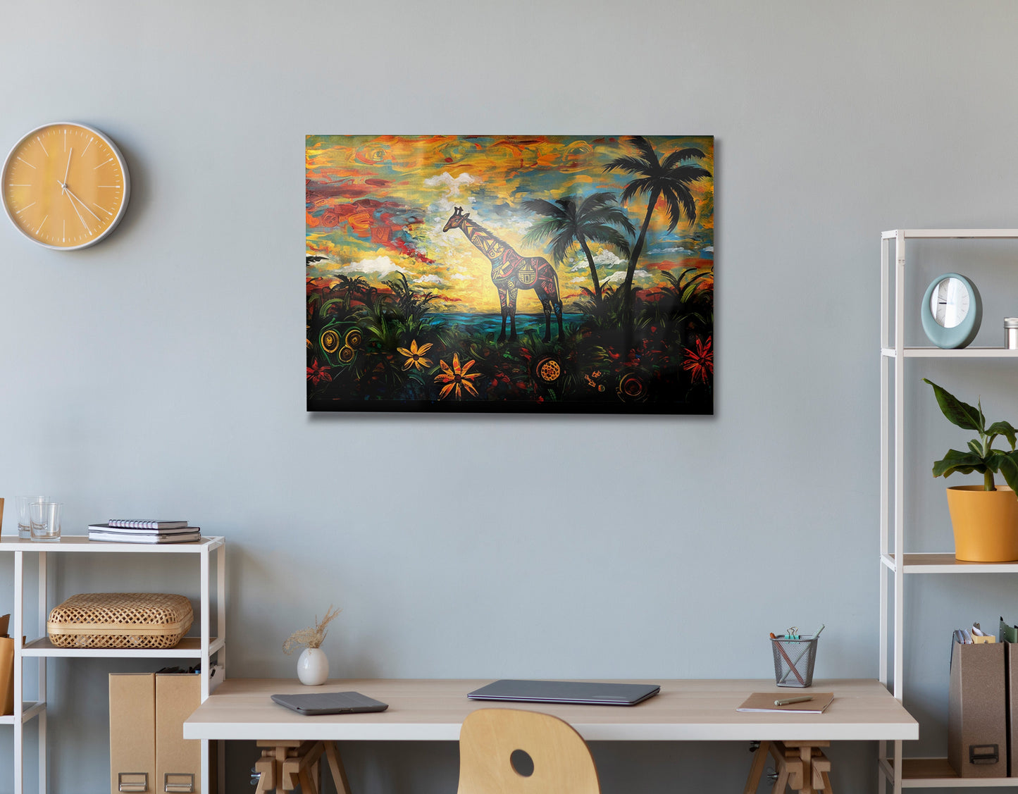 Giraffe Tropical Sunset Black Caribbean wall art view 24