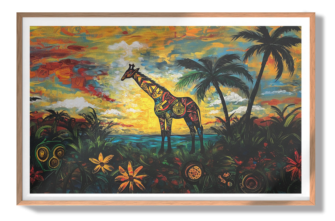 Giraffe Tropical Sunset Black Caribbean wall art view 79