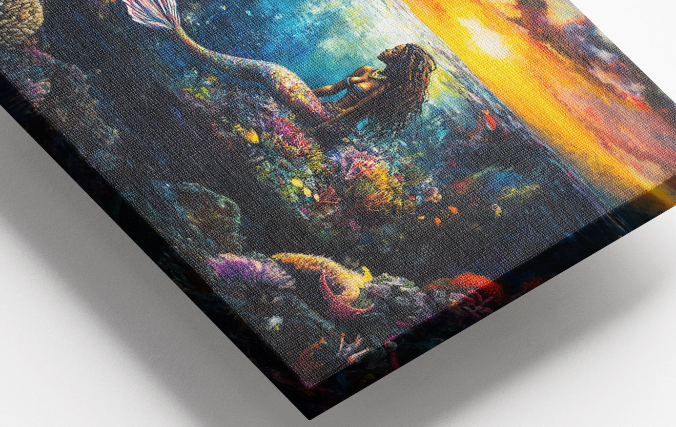 Close-up of Black Mermaid Sunset Ocean Caribbean wall art detail