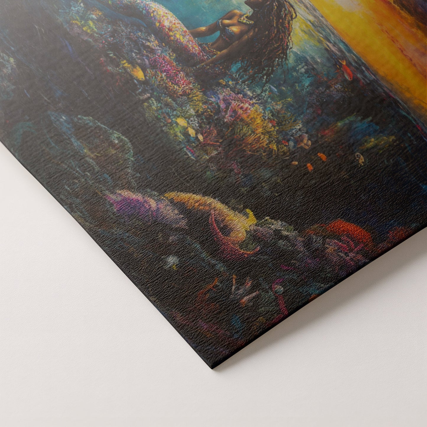 Black Mermaid Sunset Ocean Caribbean wall art artwork by MoomZee Artwork