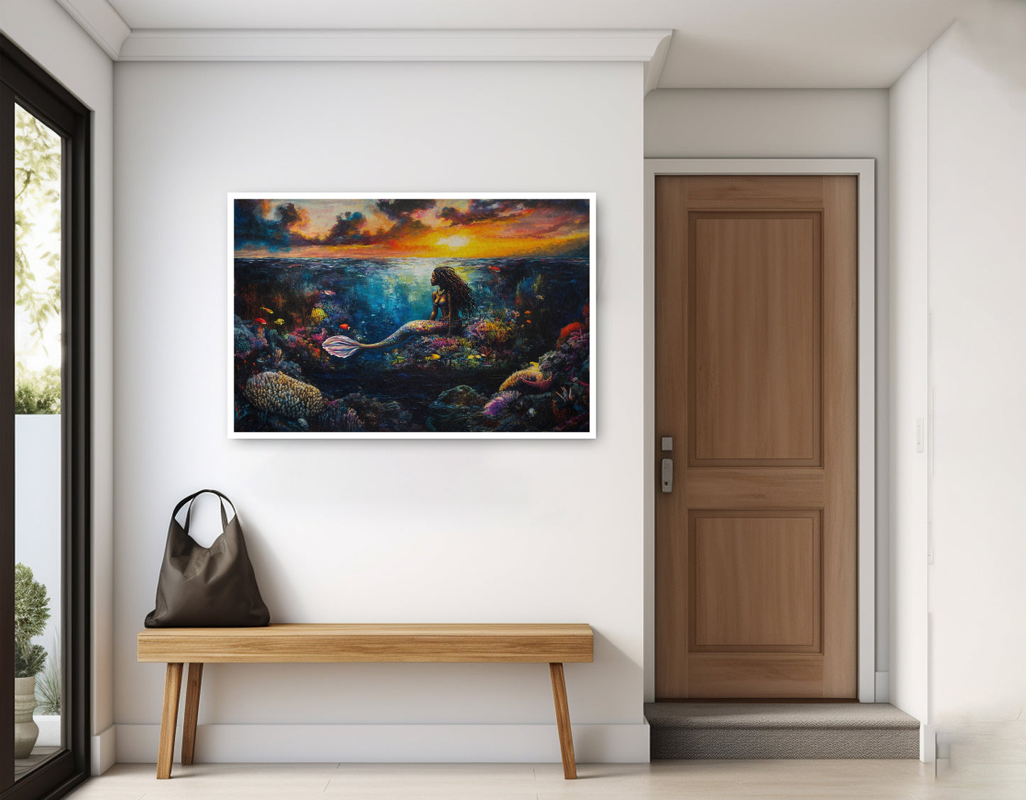 Black Mermaid Sunset Ocean Caribbean wall art home decor view