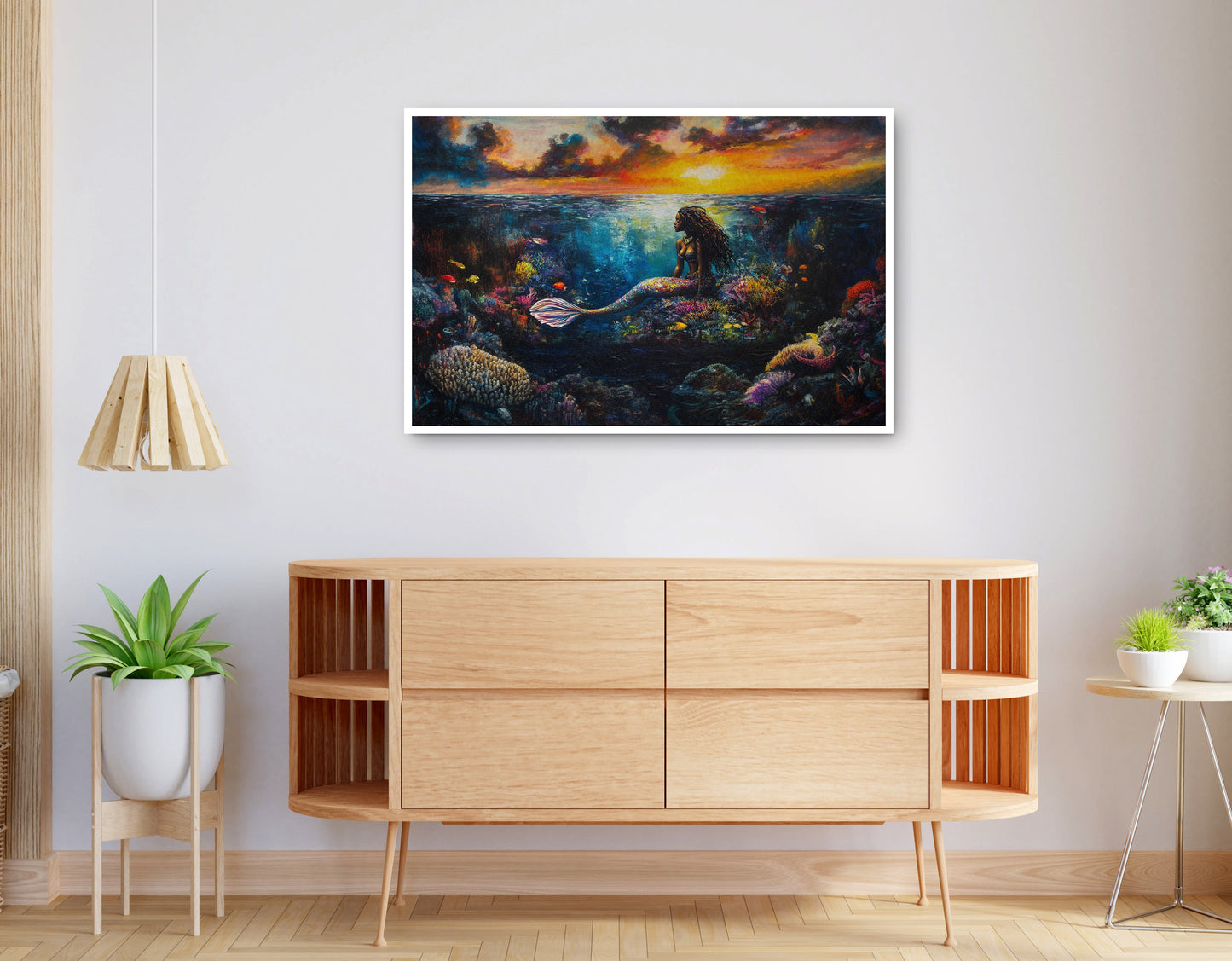 Alternate view of Black Mermaid Sunset Ocean Caribbean wall art canvas print