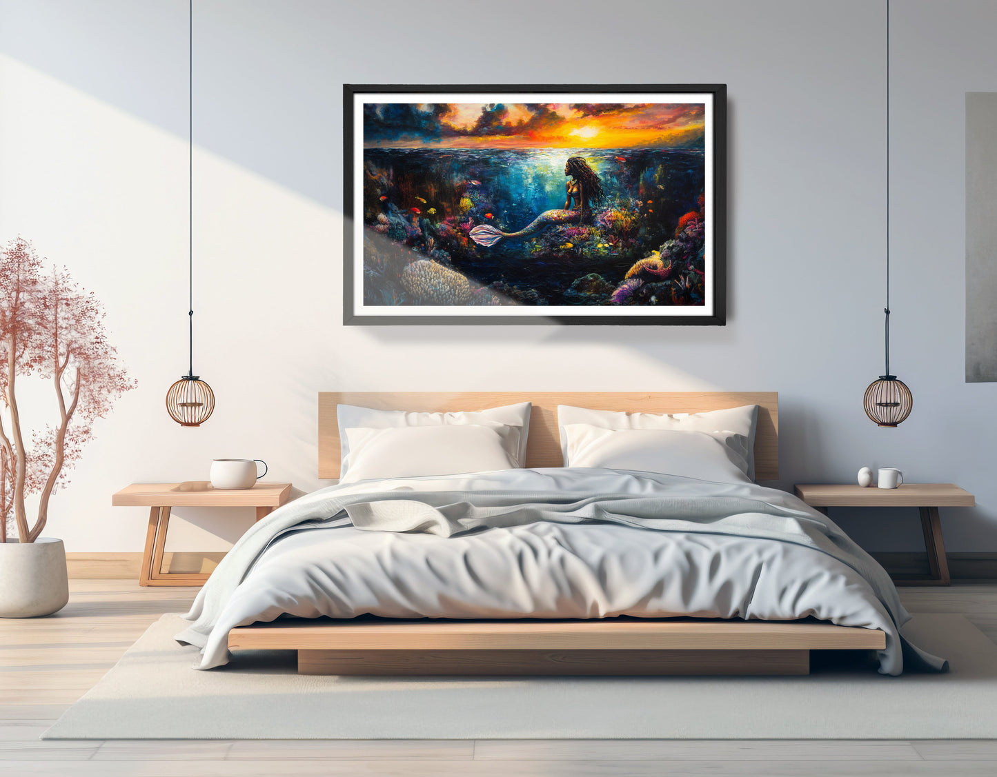 Black Mermaid Sunset Ocean Caribbean wall art view 69