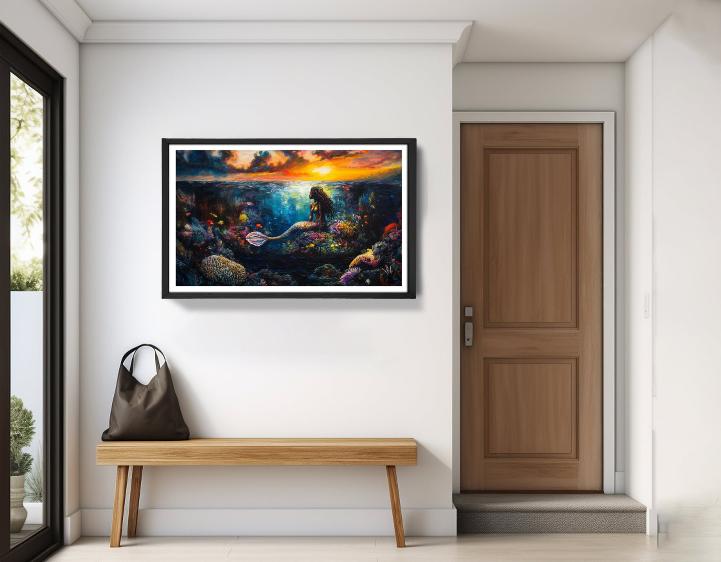 Black Mermaid Sunset Ocean Caribbean wall art view 71
