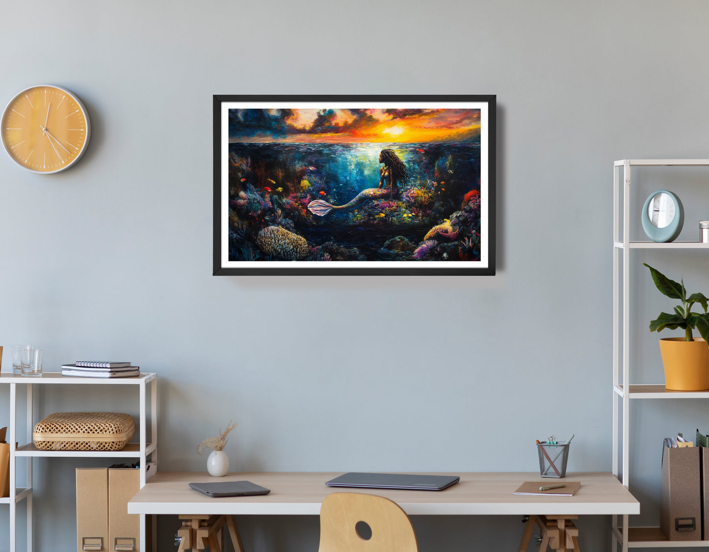 Black Mermaid Sunset Ocean Caribbean wall art view 72