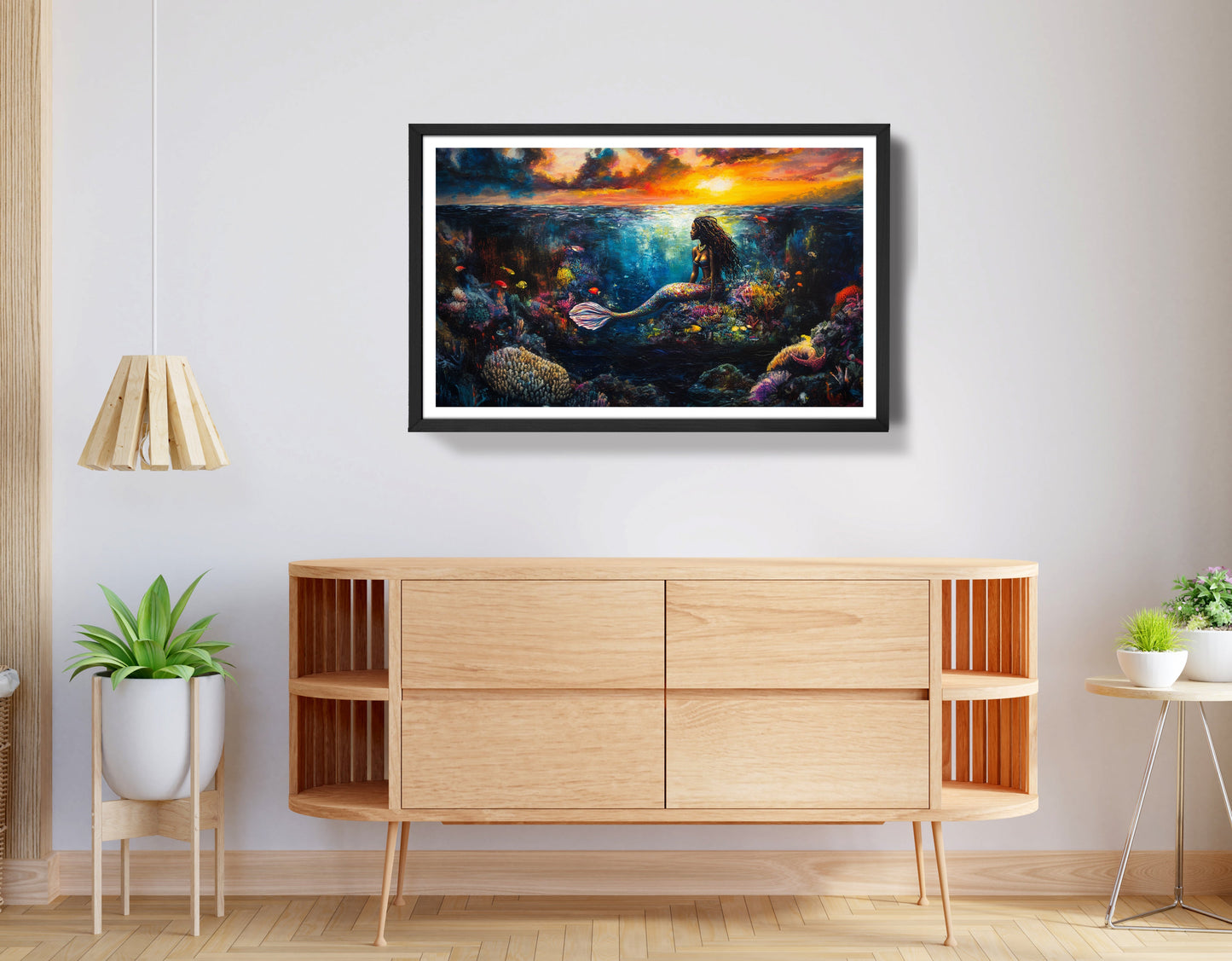 Black Mermaid Sunset Ocean Caribbean wall art view 68