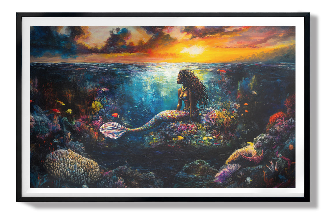 Black Mermaid Sunset Ocean Caribbean wall art view 67