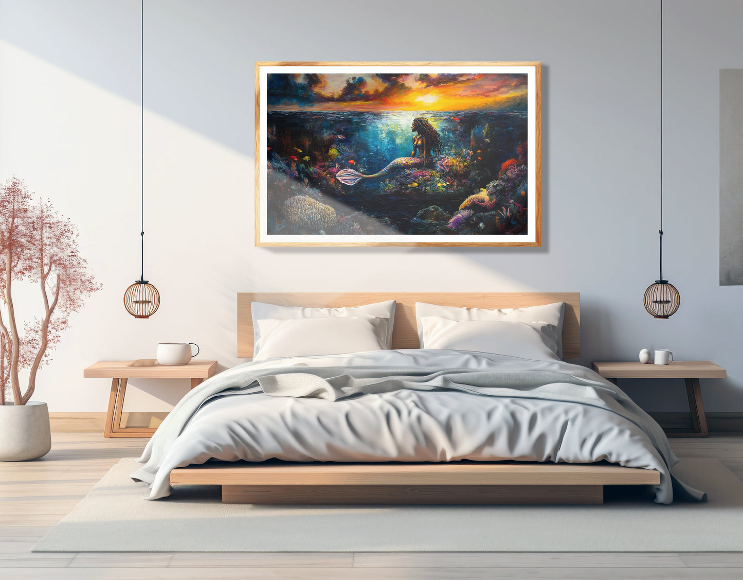 Black Mermaid Sunset Ocean Caribbean wall art view 75