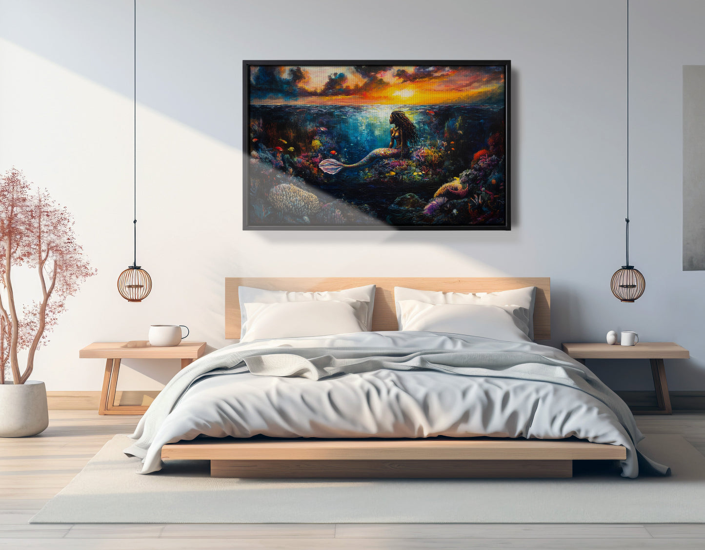 Black Mermaid Sunset Ocean Caribbean wall art view 27