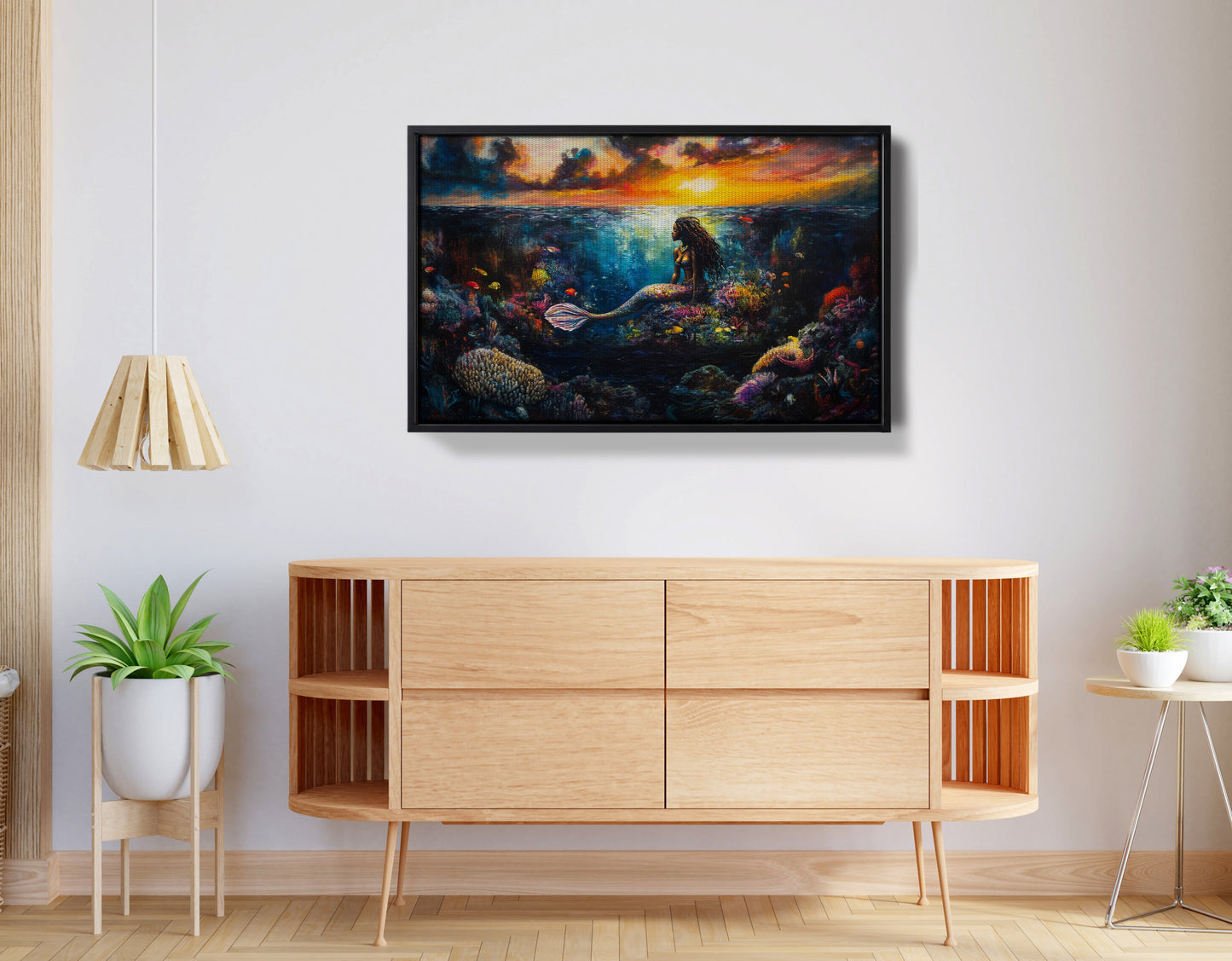 Black Mermaid Sunset Ocean Caribbean wall art view 26