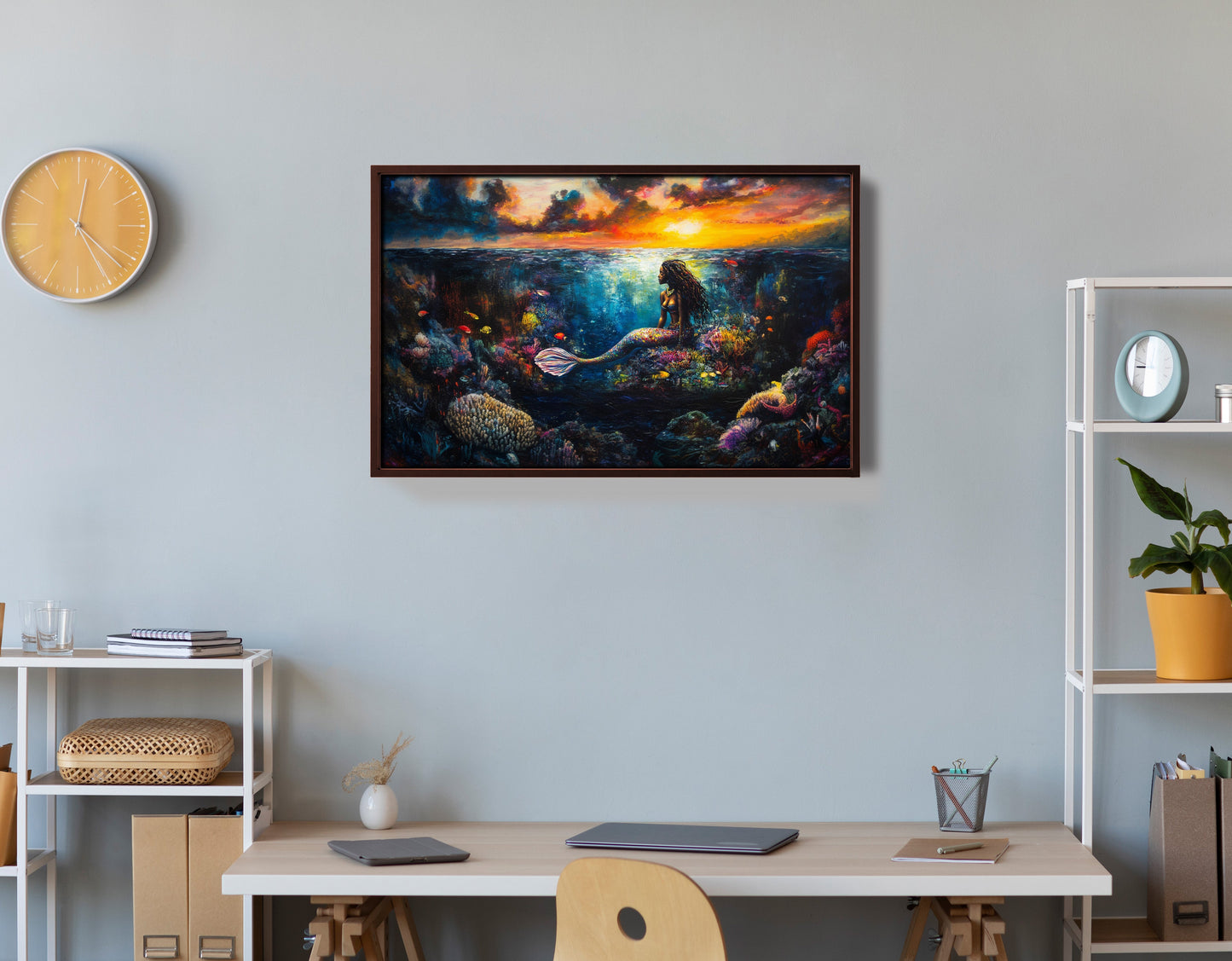 Black Mermaid Sunset Ocean Caribbean wall art view 36