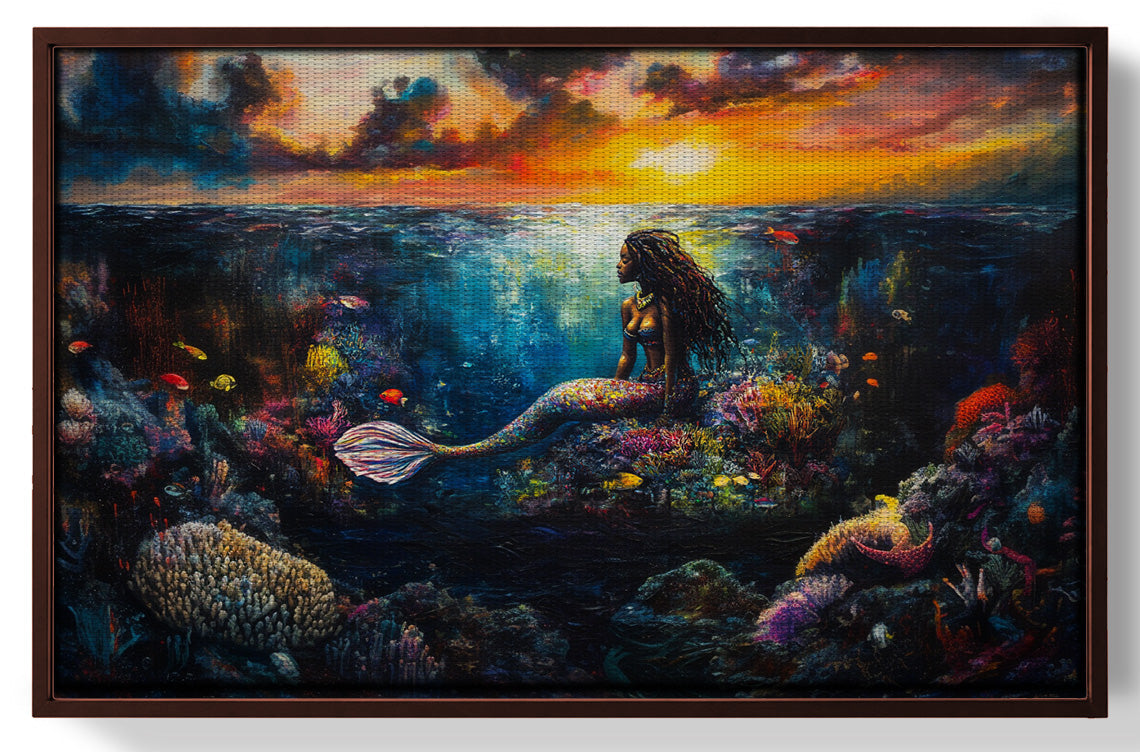Black Mermaid Sunset Ocean Caribbean wall art view 31