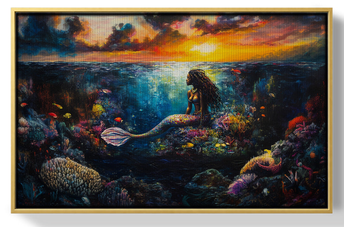Black Mermaid Sunset Ocean Caribbean wall art view 37