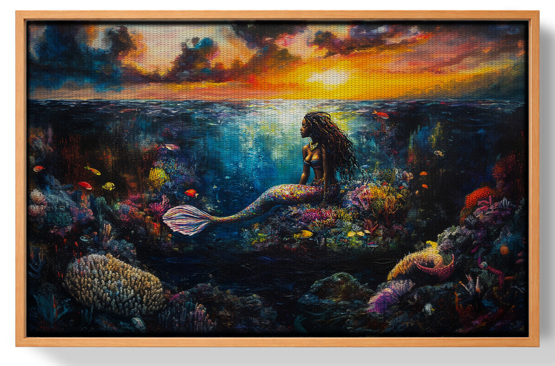 Black Mermaid Sunset Ocean Caribbean wall art view 43