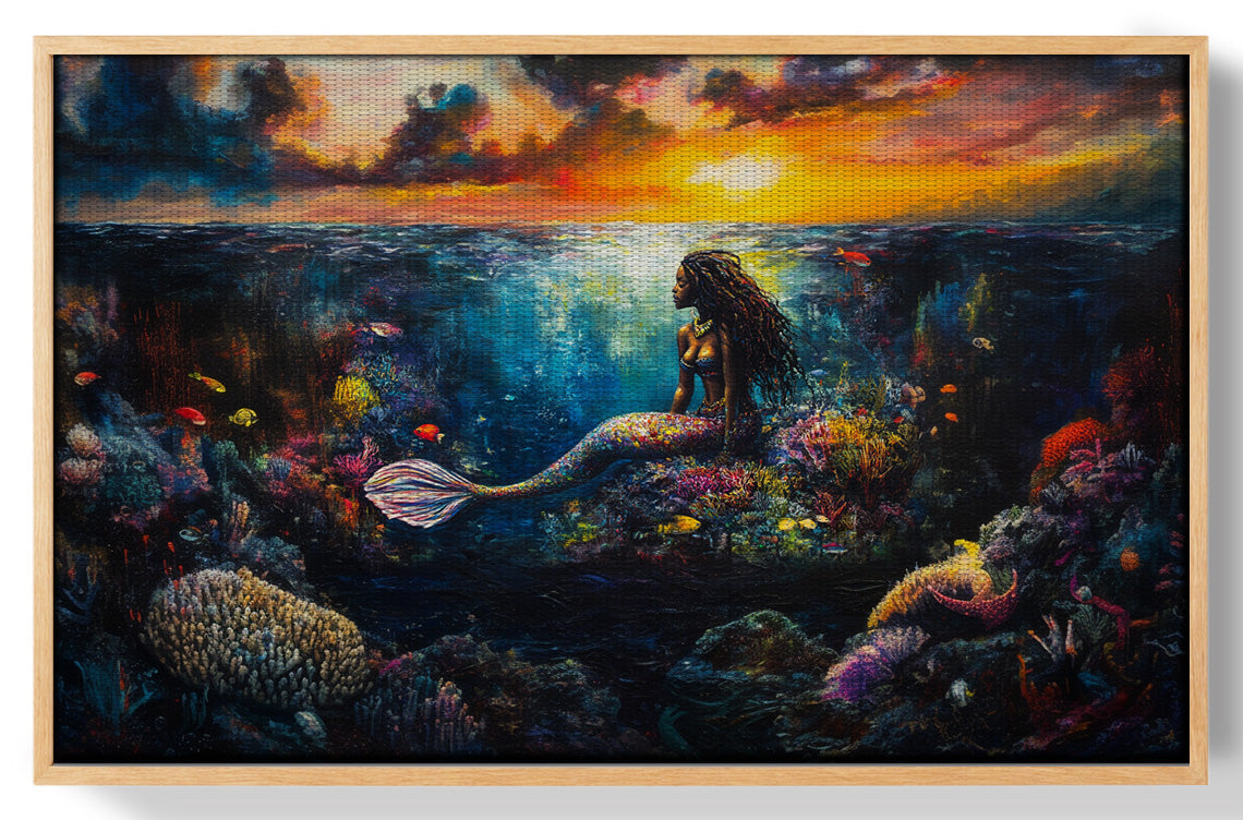 Black Mermaid Sunset Ocean Caribbean wall art view 49