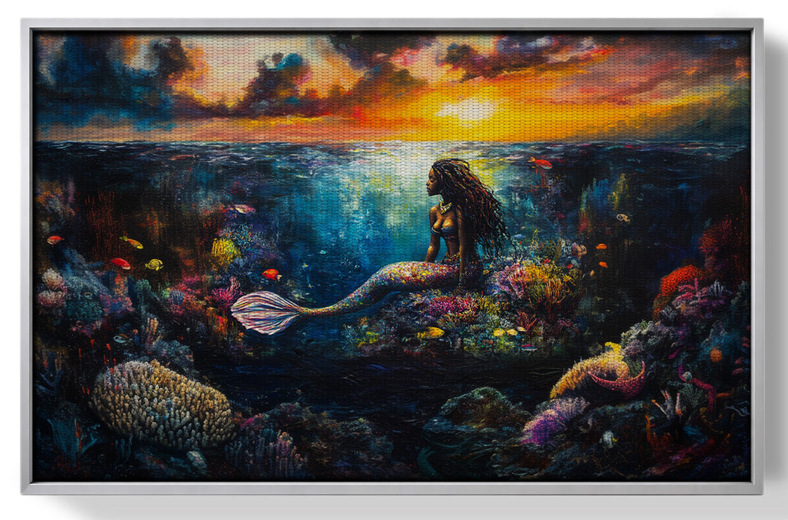 Black Mermaid Sunset Ocean Caribbean wall art view 55