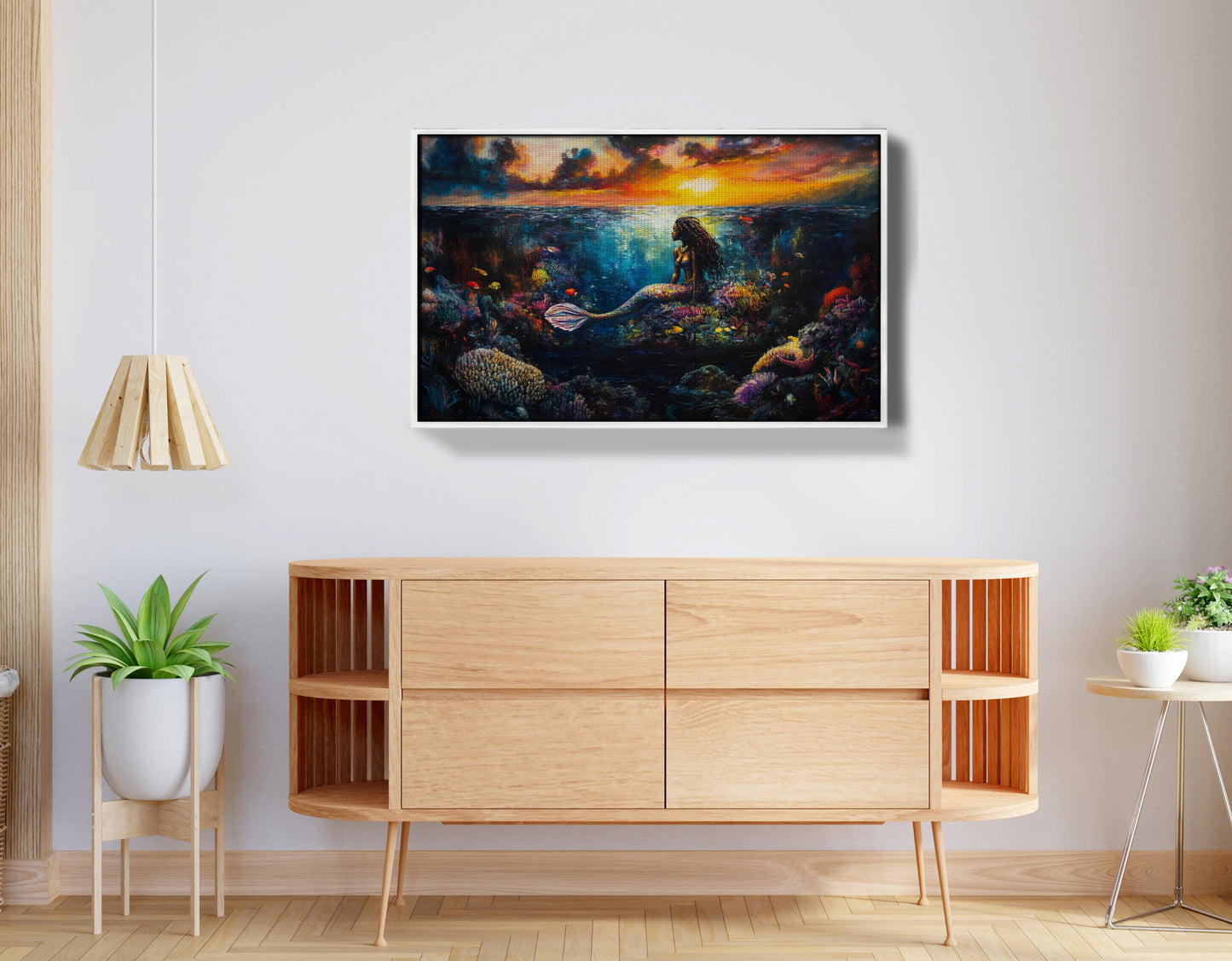 Black Mermaid Sunset Ocean Caribbean wall art view 62