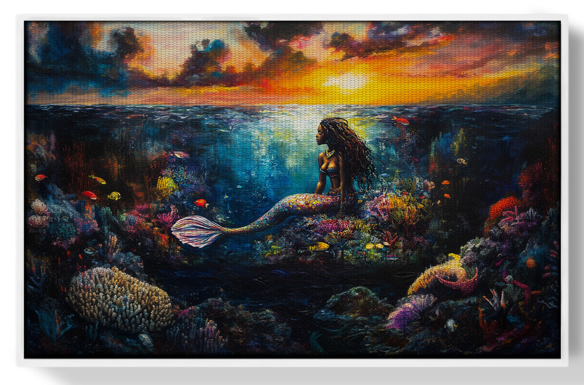 Black Mermaid Sunset Ocean Caribbean wall art view 61