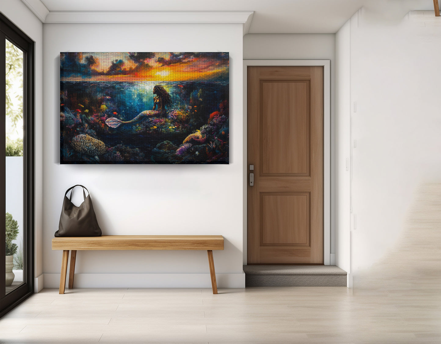 Black Mermaid Sunset Ocean Caribbean wall art view 17