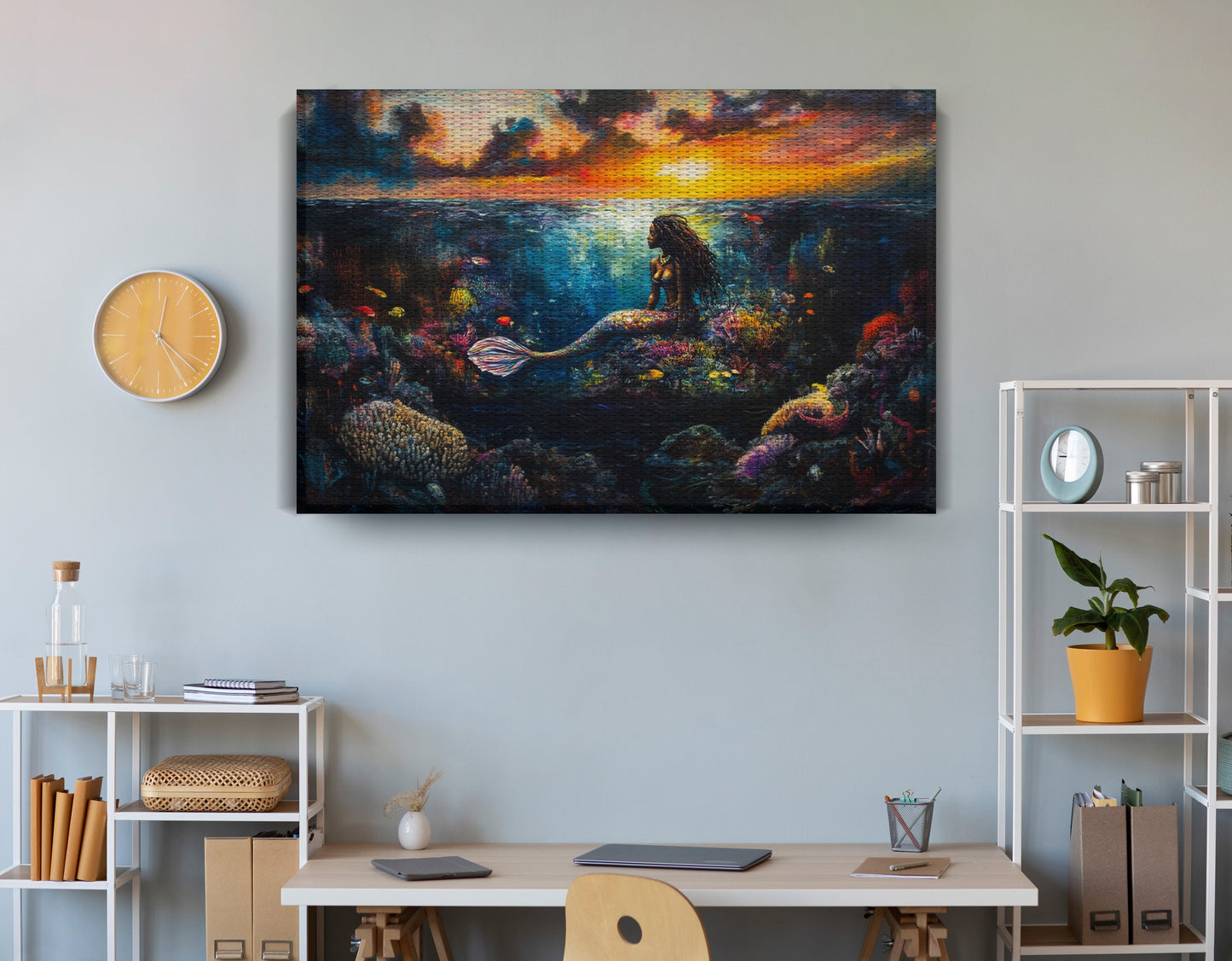 Black Mermaid Sunset Ocean Caribbean wall art view 18