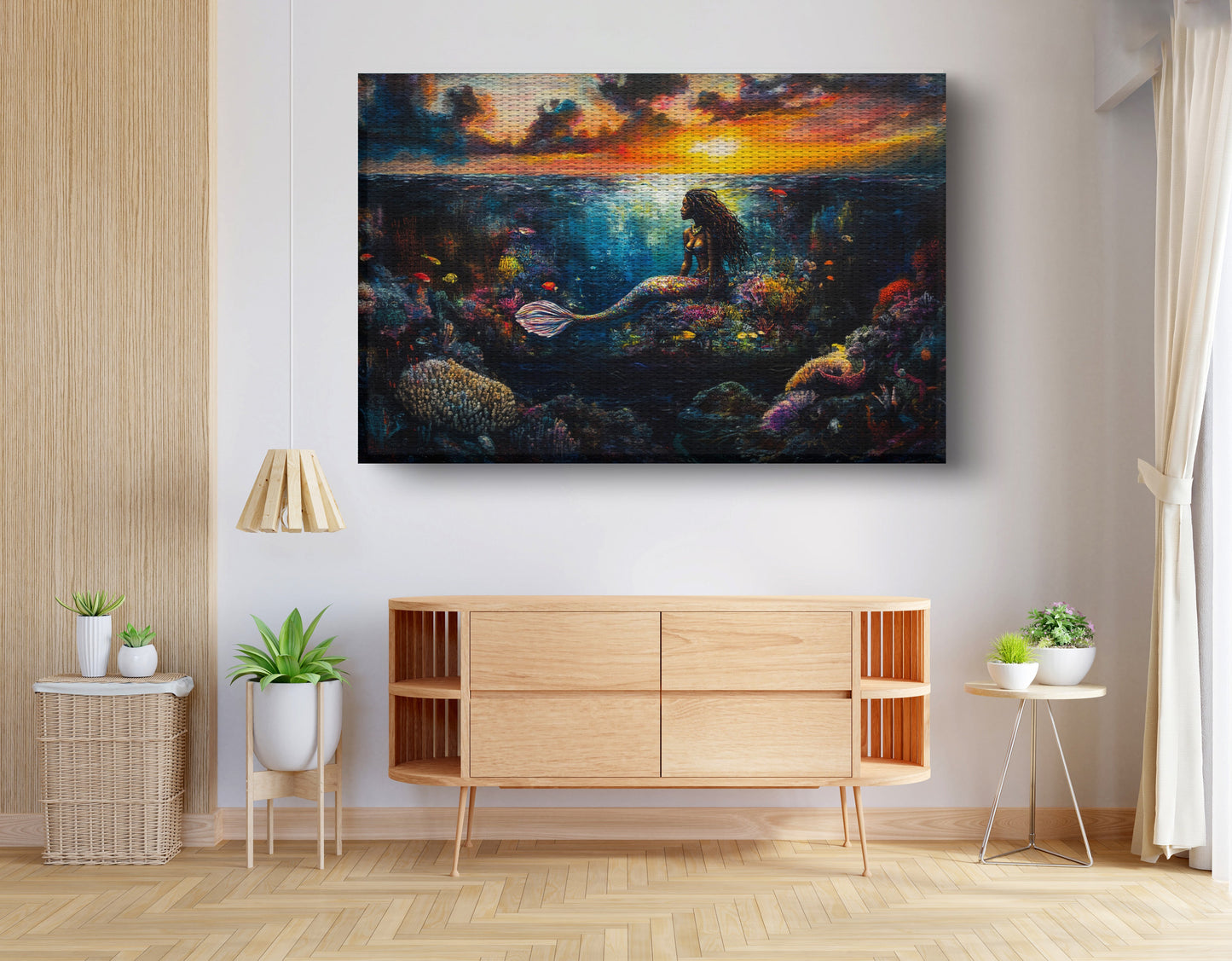Black Mermaid Sunset Ocean Caribbean wall art view 14