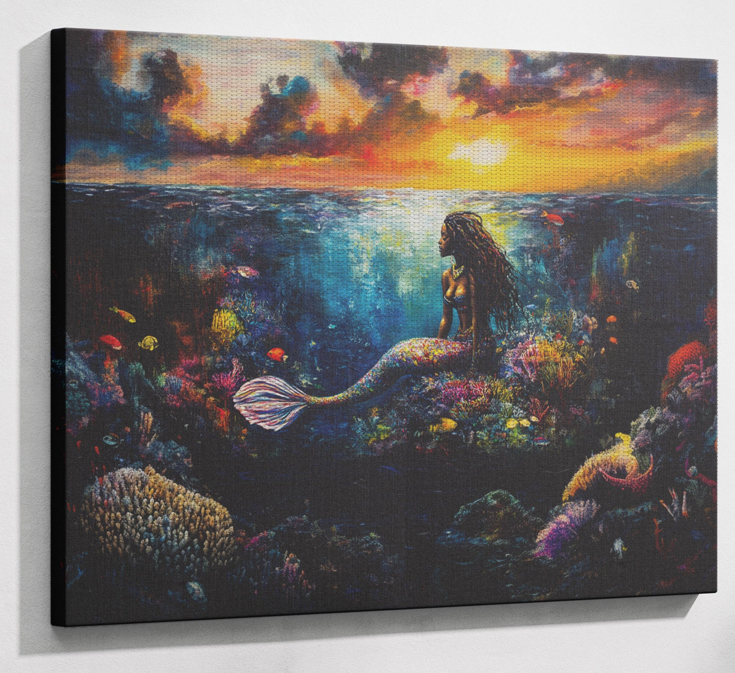 Black Mermaid Sunset Ocean Caribbean wall art view 13