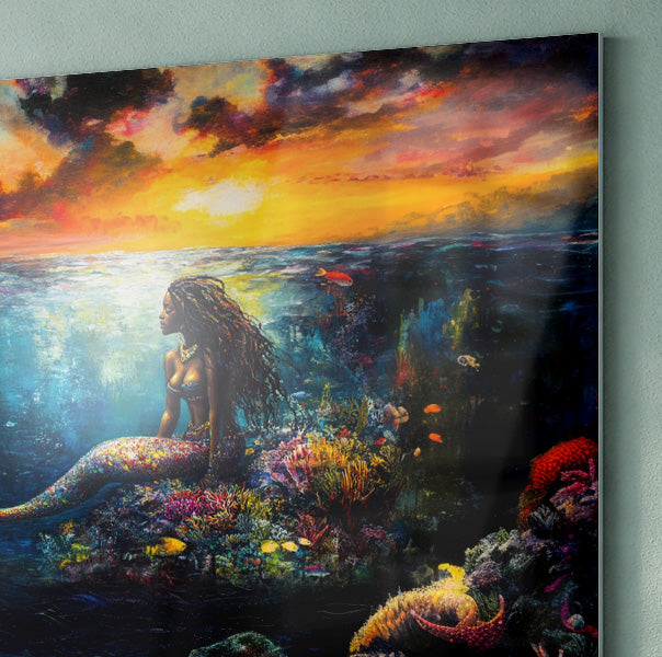Black Mermaid Sunset Ocean Caribbean wall art view 22