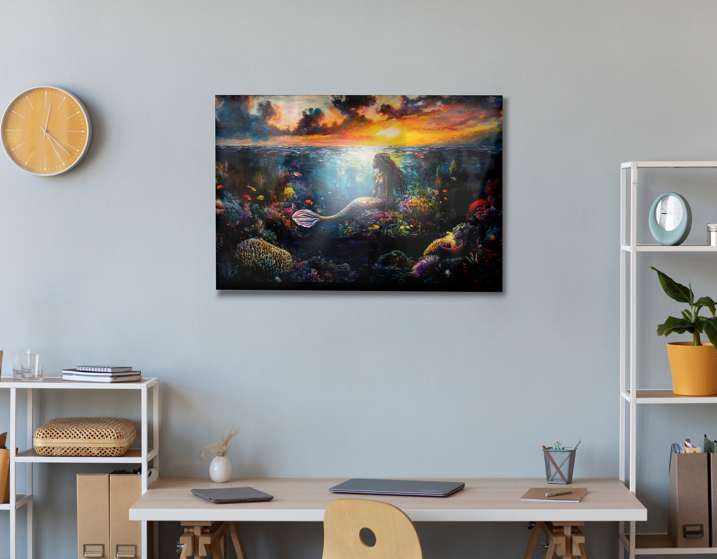 Black Mermaid Sunset Ocean Caribbean wall art view 24