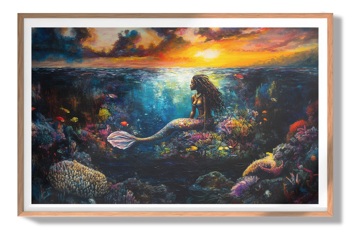 Black Mermaid Sunset Ocean Caribbean wall art view 79