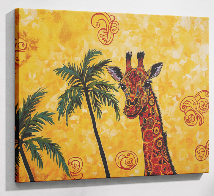 Yellow Giraffe Palm Tree African American canvas print canvas print with visible wall art format