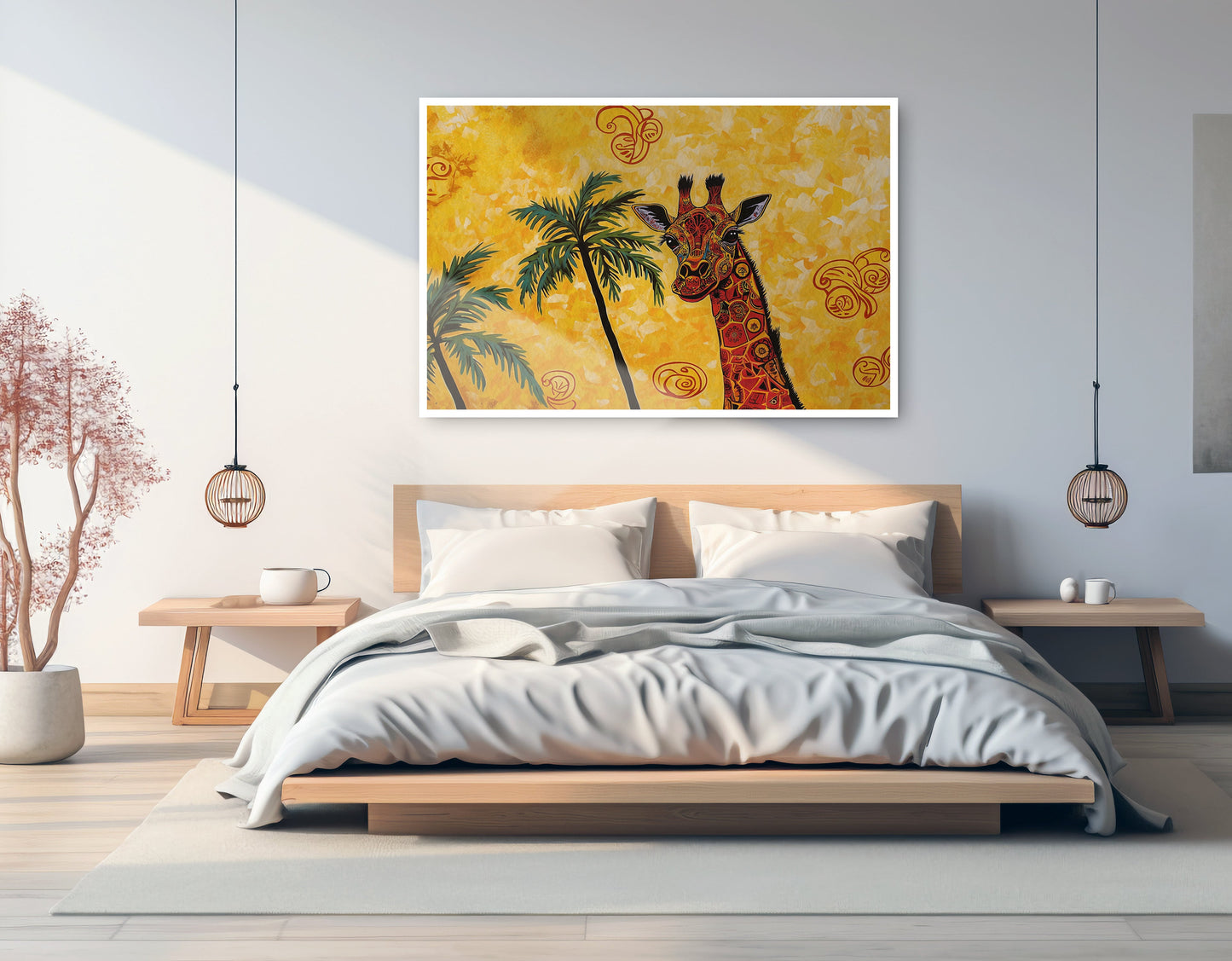 Yellow Giraffe Palm Tree African American canvas print artwork view