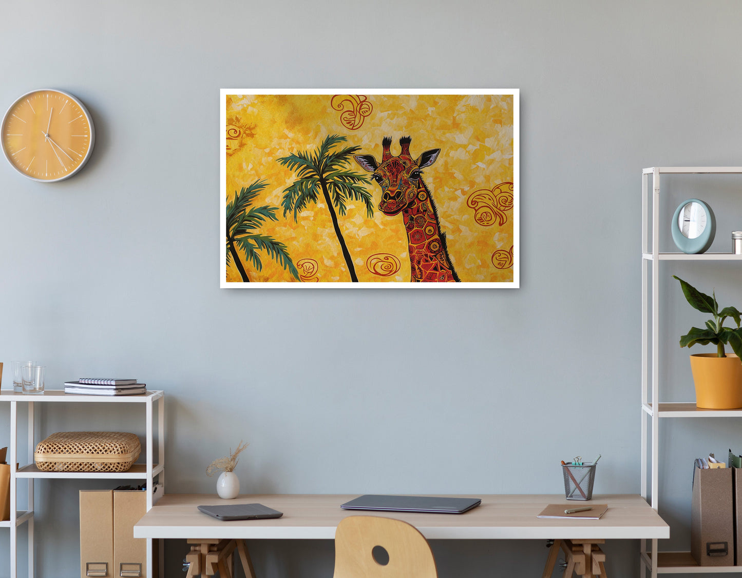 Yellow Giraffe Palm Tree African American canvas print print view