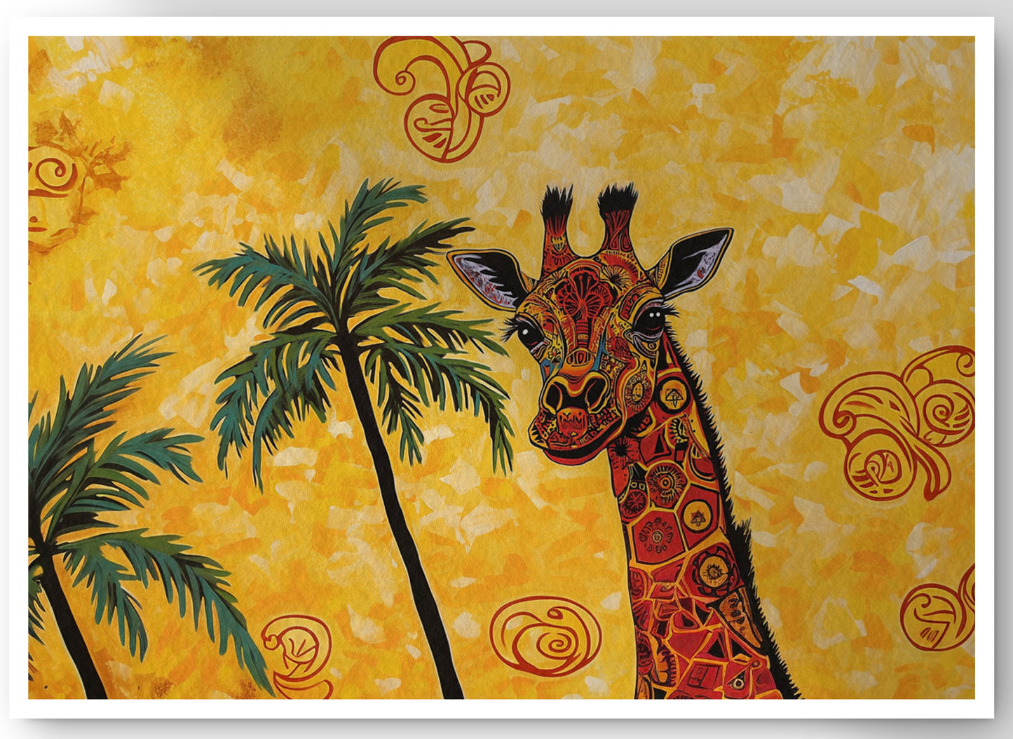 Yellow Giraffe Palm Tree African American canvas print by MoomZee Artwork