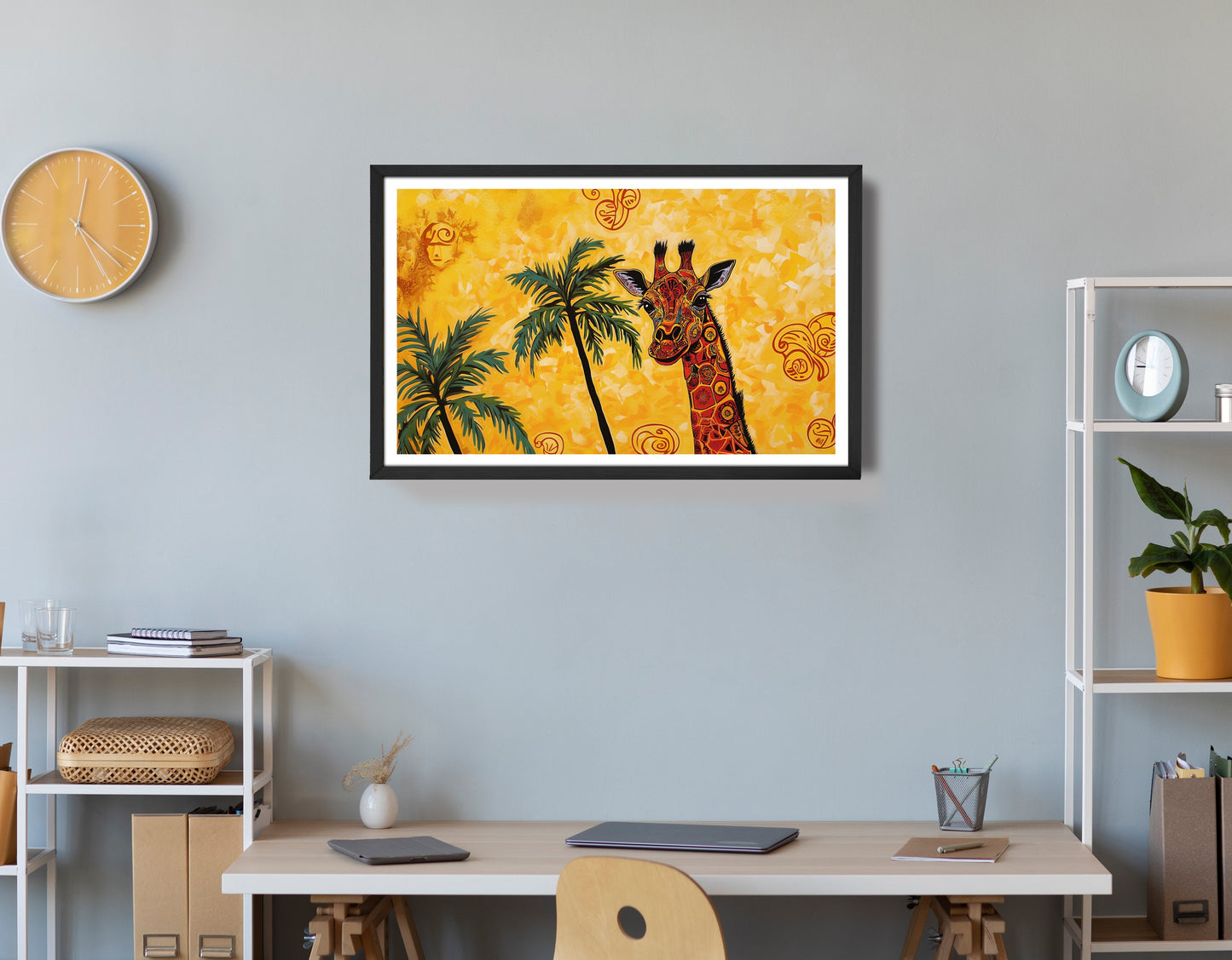 Yellow Giraffe Palm Tree African American canvas print view 72