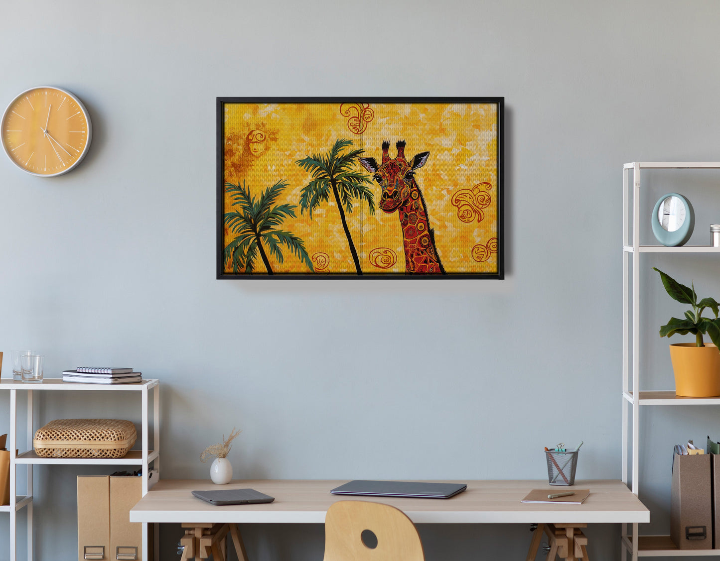 Yellow Giraffe Palm Tree African American canvas print view 30