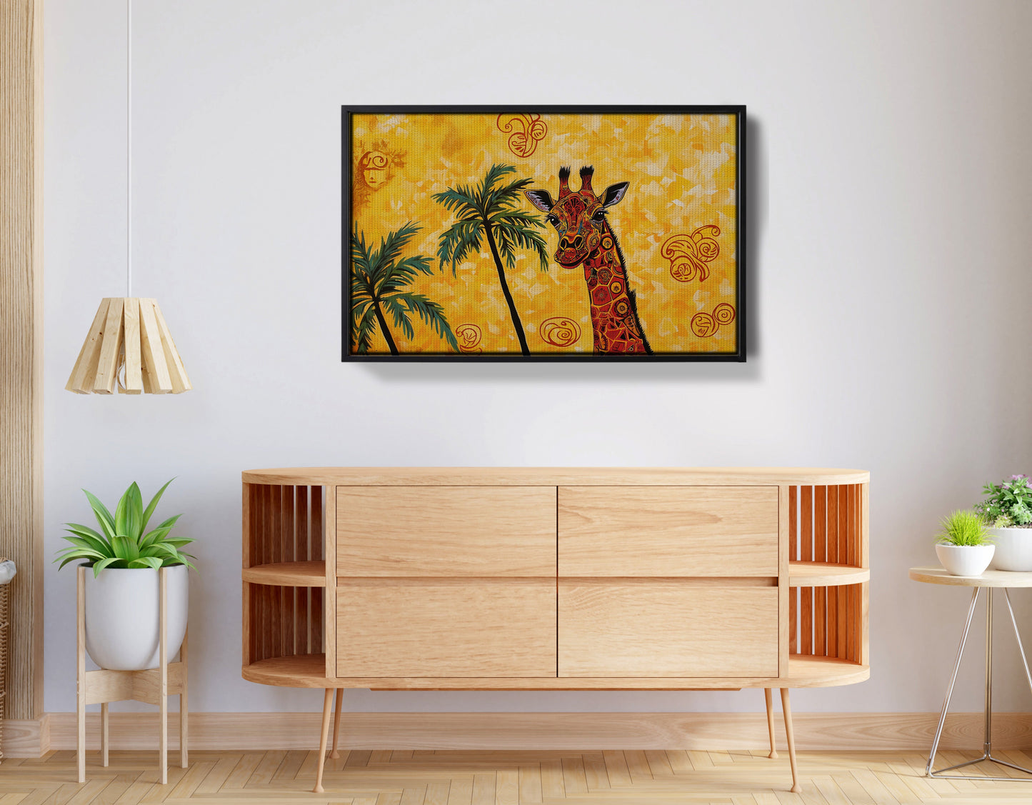 Yellow Giraffe Palm Tree African American canvas print view 26