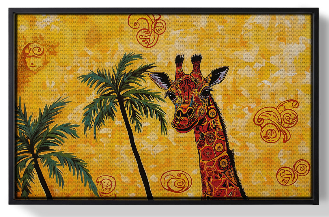 Framed Yellow Giraffe Palm Tree African American canvas print for home decor