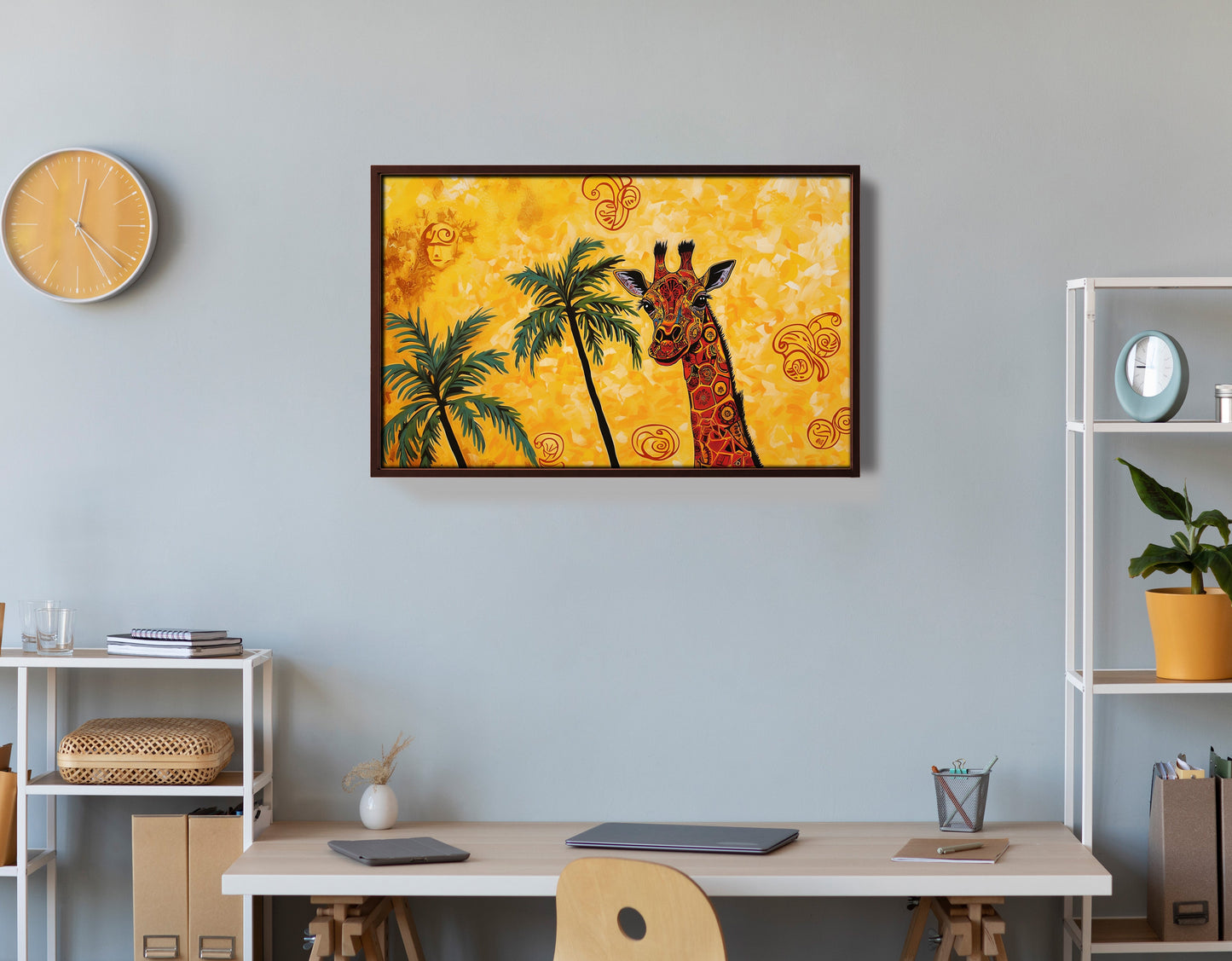Yellow Giraffe Palm Tree African American canvas print view 36