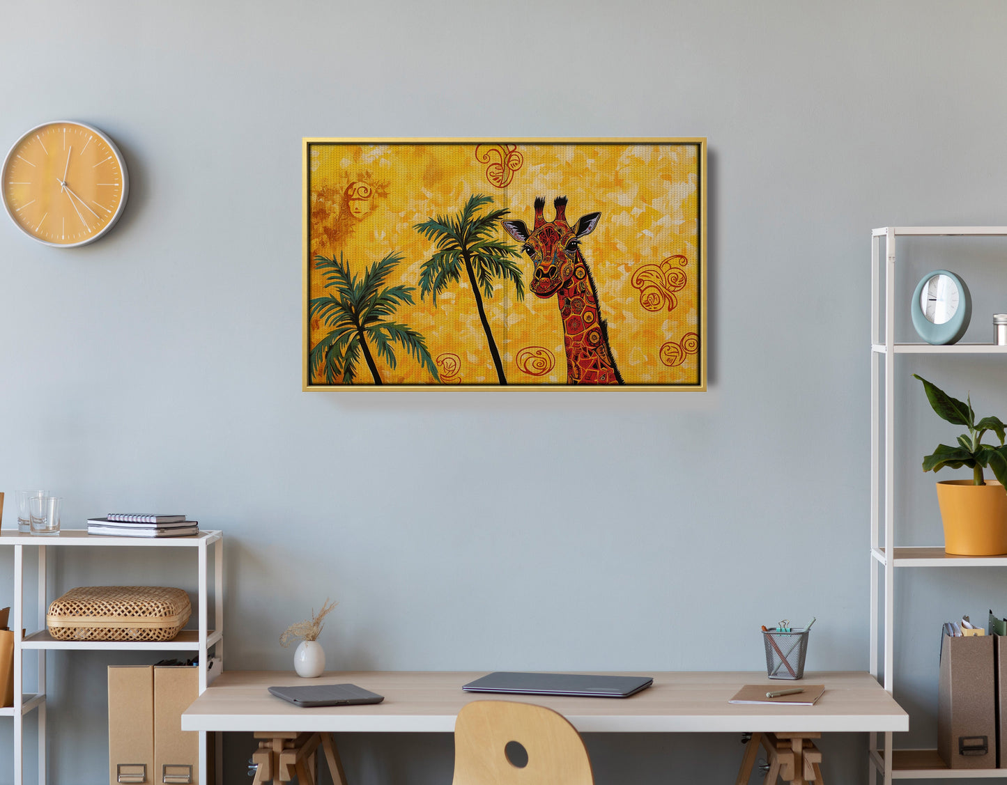 Yellow Giraffe Palm Tree African American canvas print view 42