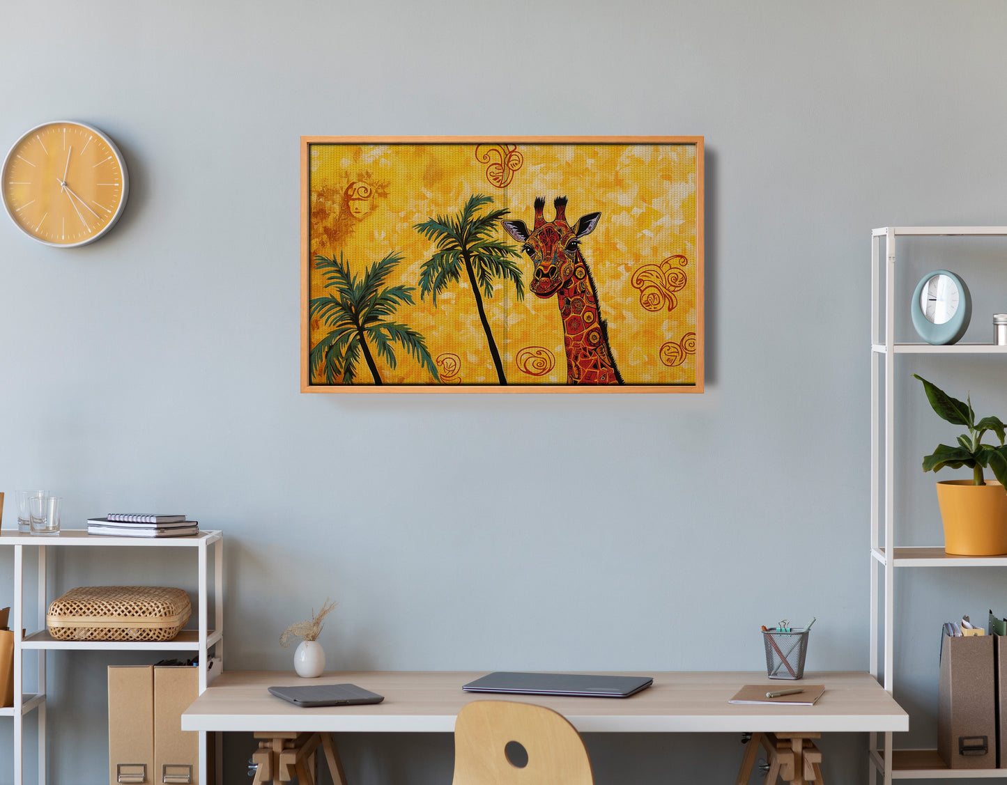 Yellow Giraffe Palm Tree African American canvas print view 48