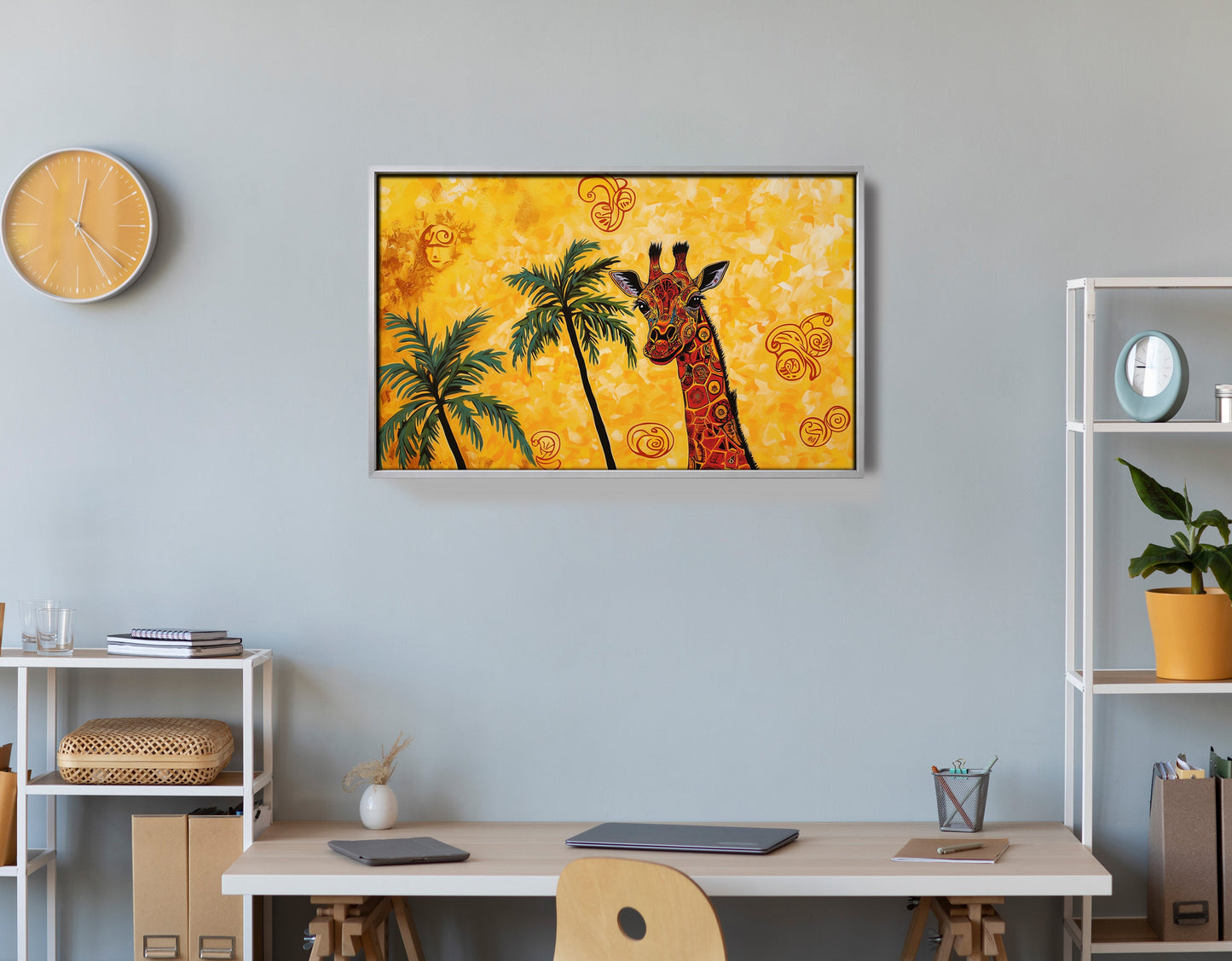 Yellow Giraffe Palm Tree African American canvas print view 60