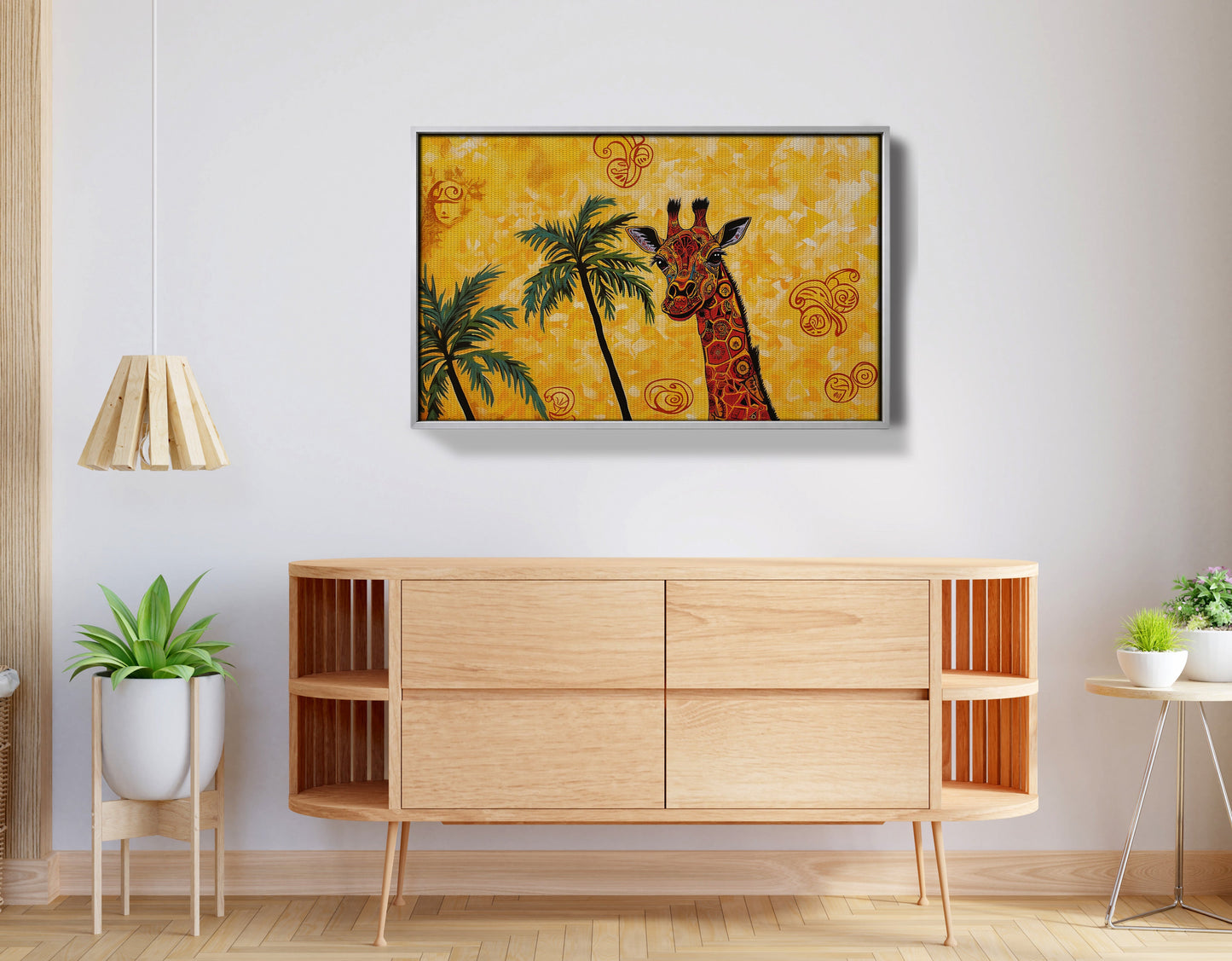 Yellow Giraffe Palm Tree African American canvas print view 56
