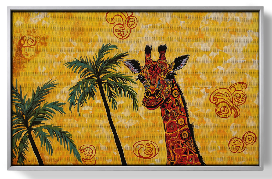 Yellow Giraffe Palm Tree African American canvas print view 55