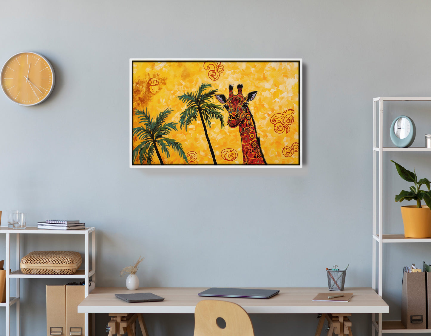 Yellow Giraffe Palm Tree African American canvas print view 66