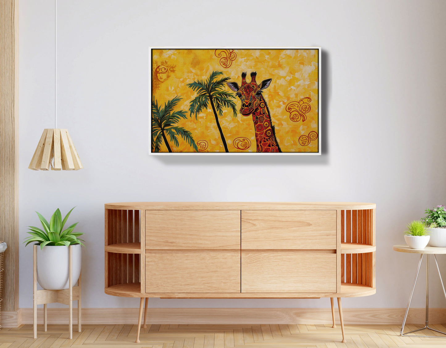 Yellow Giraffe Palm Tree African American canvas print view 62