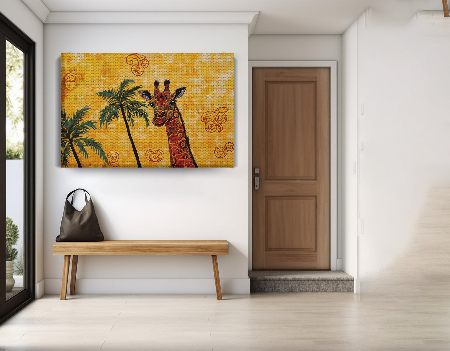 Yellow Giraffe Palm Tree African American canvas print view 17