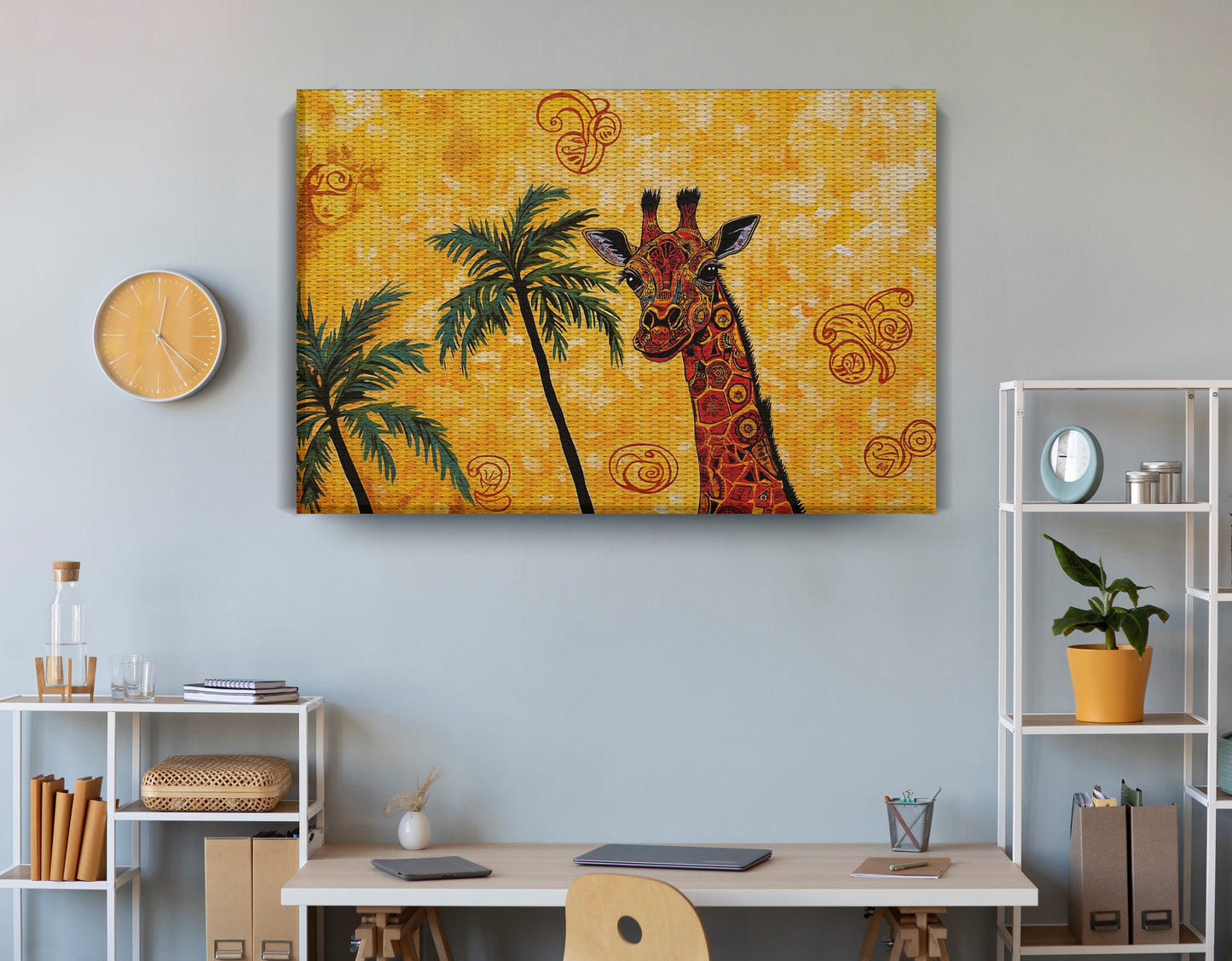 Yellow Giraffe Palm Tree African American canvas print view 18