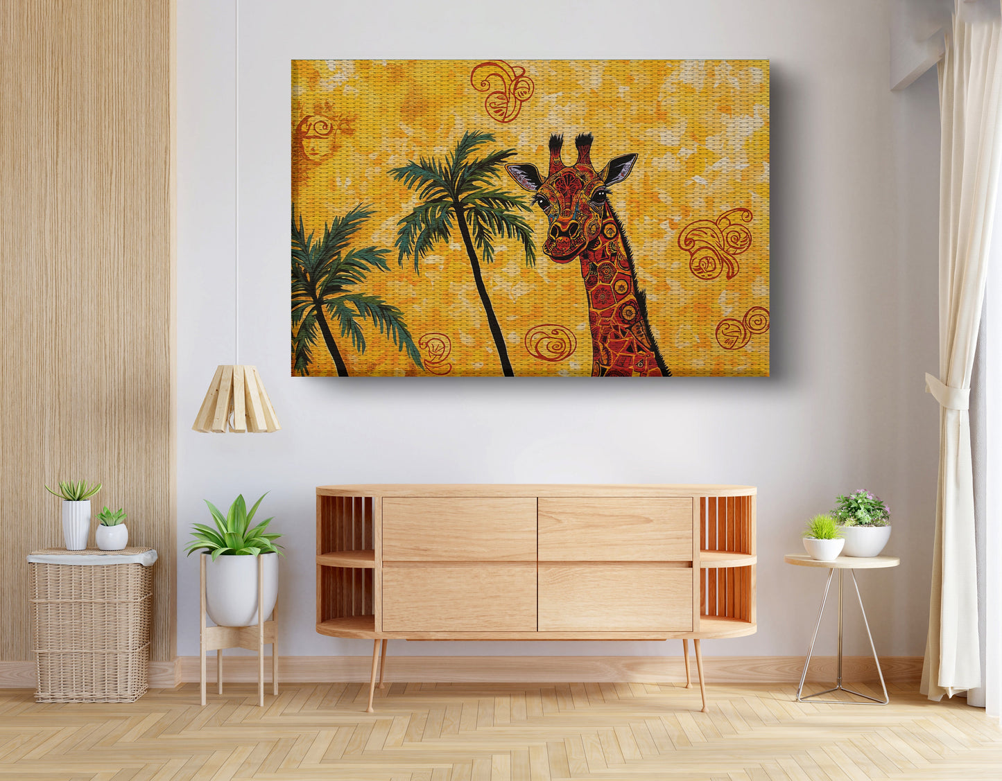 Yellow Giraffe Palm Tree African American canvas print view 14
