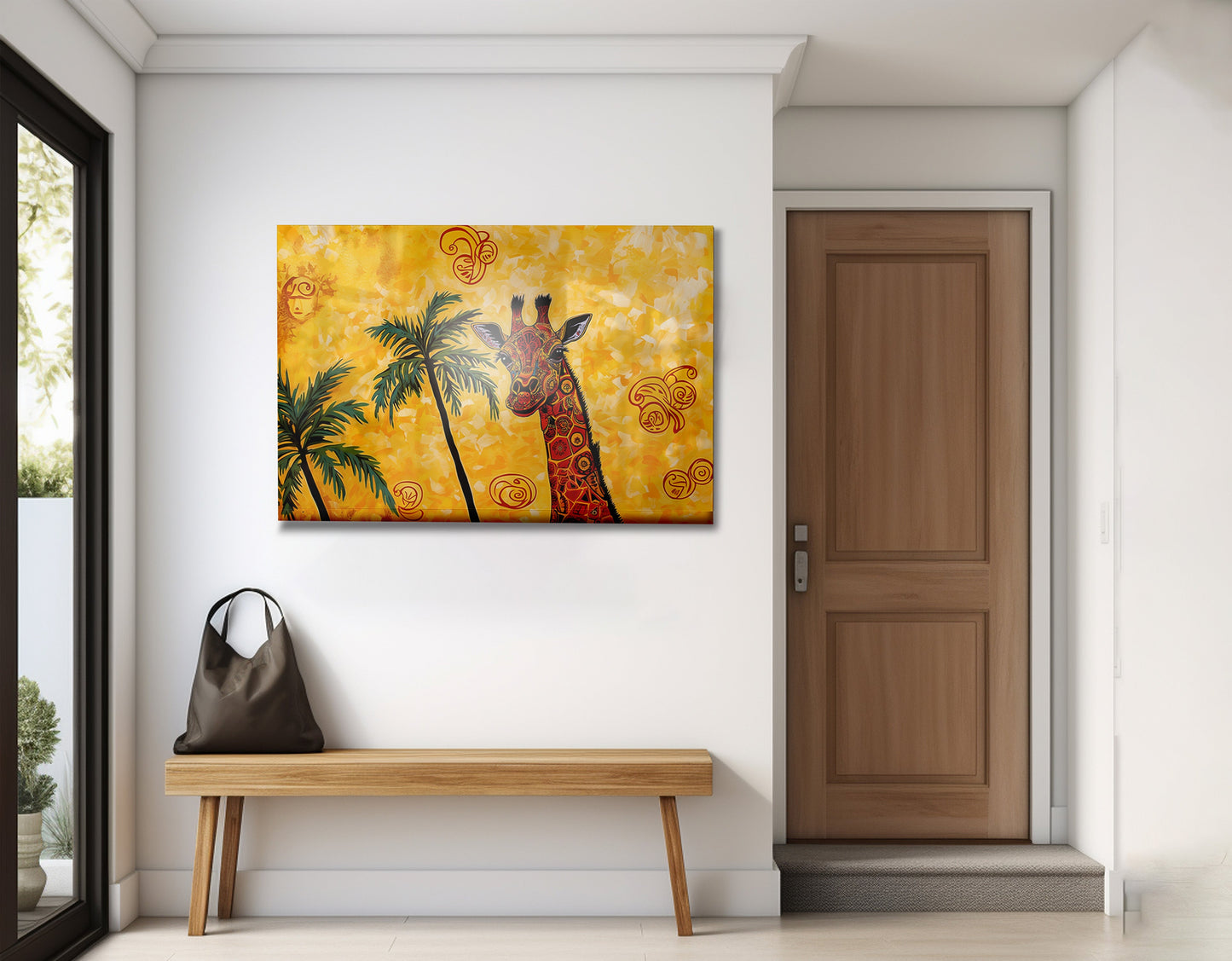Yellow Giraffe Palm Tree African American canvas print view 23